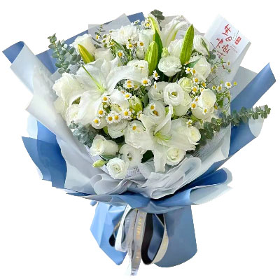 宣城11朵白玫瑰桔梗百合，爱永恒不息