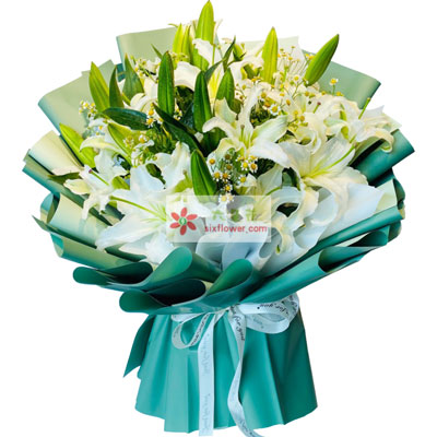 宣城8支白色多头百合洋甘菊，如潮的思念