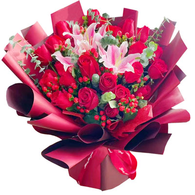 宣城22朵红玫瑰百合，爱的火焰